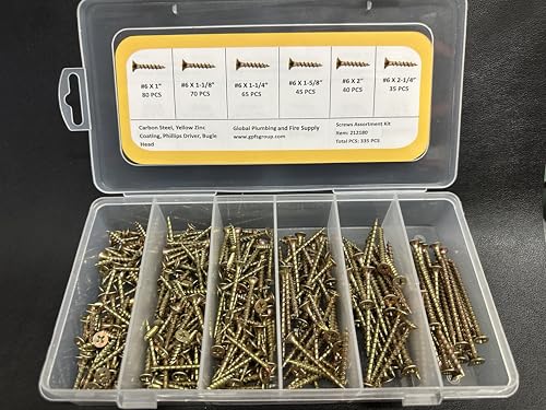 Kit de tornillos para tablaroca AKW #6, 335 piezas, acero al carbono con recubrimiento zinc amarillo, cabeza plana, atornillador Phillips, 6 tamaños desde 1" hasta 2-1/4" miniatura 3