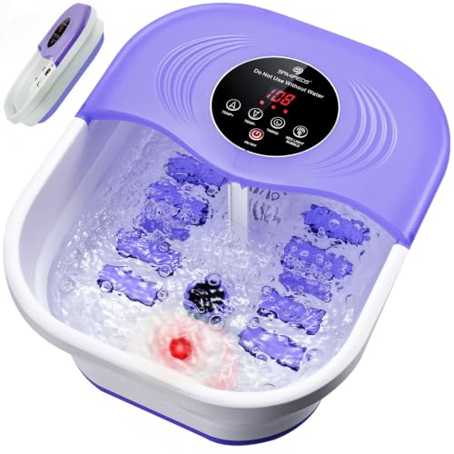 Image of SPA4PIEDS Collapsible Heated Foot Spa Bath with Bubble, Foot Soaking Tub Featuring 8 Shiatsu Rollers, Pumice Stone and Built-in Timer for Mom, Dad and Foot Relaxation (Purple)