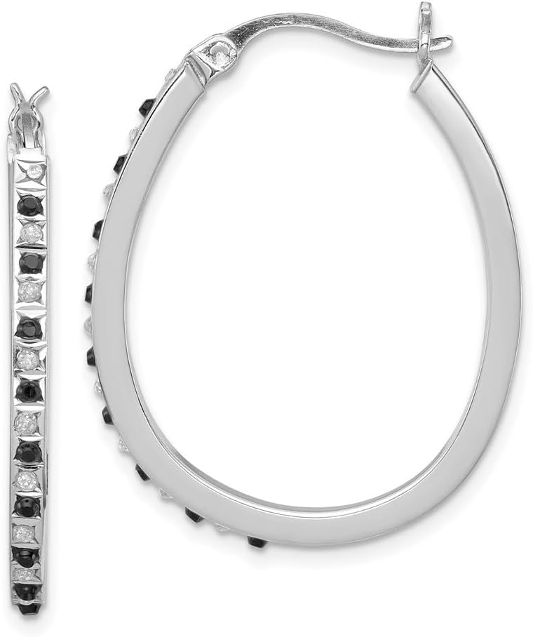 Diamond2Deal 925 Sterling Silver Black and Diamond Pear Hinged Hoop Earrings (L- 1.22 in, W- 0.98 in)