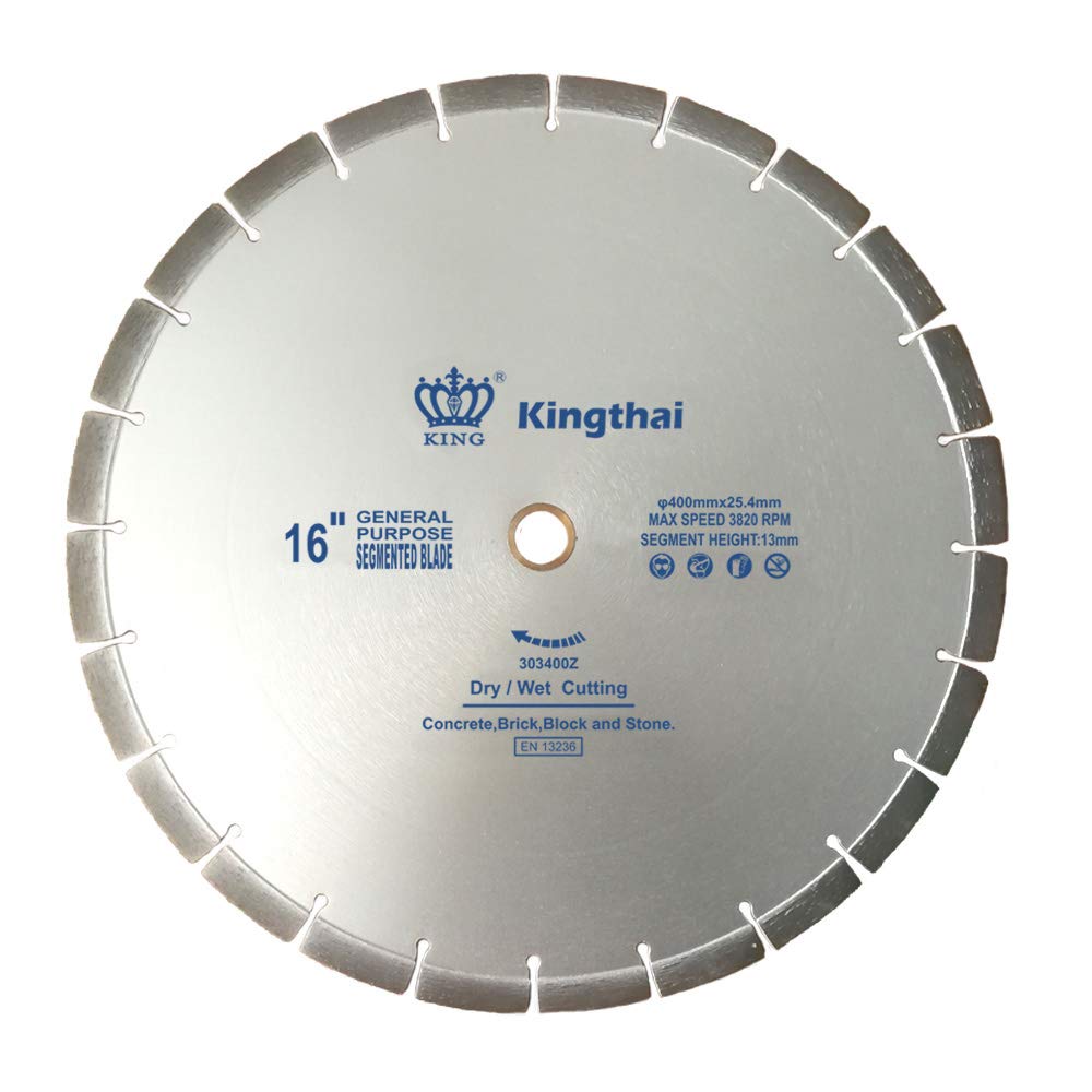Kingthai 16 Inch Wet Dry Segmented Cutting Concrete Diamond Saw Blade for Masonry with 1 Inch Arbor