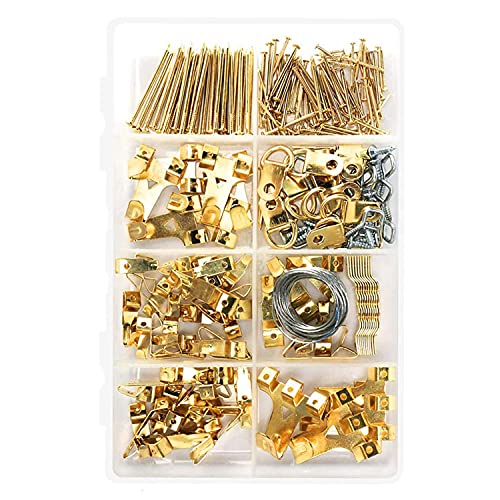 Image of DEKAVA Picture Hanging Kit, Gold Metal Picture Frame Hanger Tool for Drywall, Plaster, Brick, Concrete, Wood