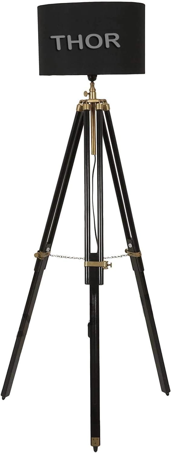 THOR INSTRUMENTS Modern Antique Tripod Floor Lamp Black Wood Shade Lamp for Living Room Bedroom Office Decor (Without Shade) Rustic Vintage Home Decor Gifts