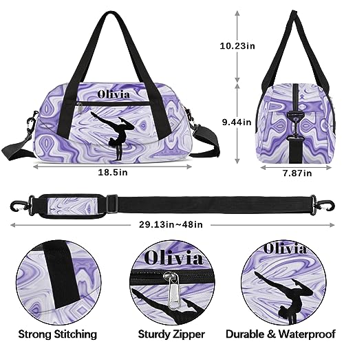 Custom Kids Duffel Overnight Bag Personalized Dance Bag Travel Duffel Bag for Girls Boys Customized Kids Gifts- Girls Gymnastics in Purple3