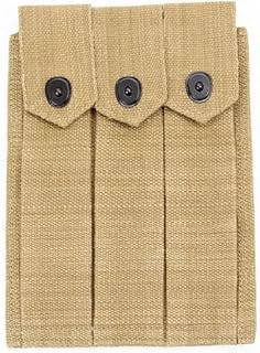 U.S. WWII Thompson SMG Three Cell 30 Round Magazine Pouch Marked U.S.- Khaki Canvas Ammo Pouch - CALYX