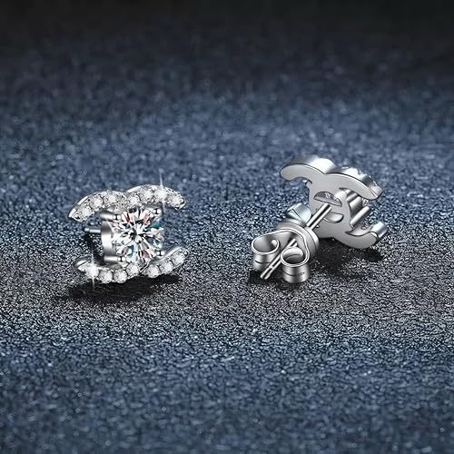 Moissanite Diamond Stud Earrings for Women in Rhodium Plated 925 Sterling Silver, D Color/Clarity VVS14