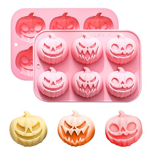 Pumpkin Mold for Halloween Non-Stick Jack-O-Lantern Silicone Mold 6-Cavity Halloween Molds for Chocolate Candy Fondant Baking Pumpkin Silicone Mould for Cookie Ice Cube Cake Decoration