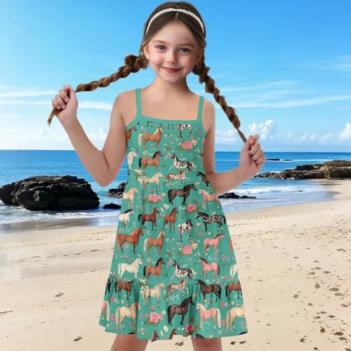 Spaghetti Strap Dresses for Girls 3-14Y Smocked Summer Flowy Dress4