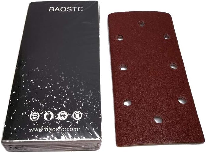 BAOSTC Hook and Loop sandpaper,3-5/8"7-3/8" P60,red aluminum oxide 50PACK