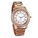 Produktbild JewelryWe Herren Damen Armbanduhr mit Strass Glitzer Römischen Ziffern Zifferblatt Metallarmband Analog Quarz Uhr für Männer Frauen Rosegold