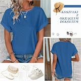 Kfnire Bluzki damskie z krótkim rękawem Bluzka z haftem na oczko, okrągły dekolt, bluzka damska letnia, koszulka casual T-shirt Bluza Elegancka Przewiewna Jednolity kolor Tunika Topy podstawowe, M