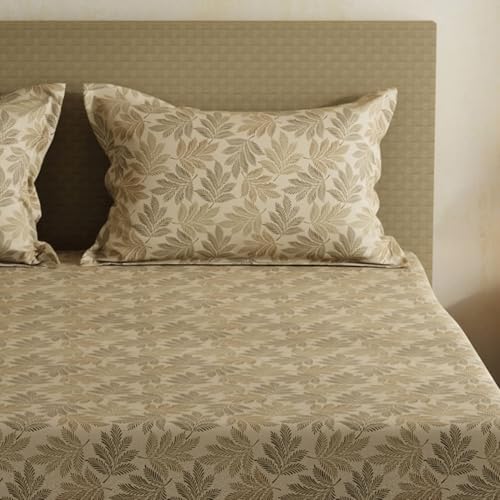 Image of Layers 100% Cotton Bedsheet for Double Size Bed | Lumina Floret Collection | 144 TC Soft & Breathable | Floral Print with 2 Pillow Covers | Wrinkle Free & Colorfast | 3 Piece Bedding Set - Brown