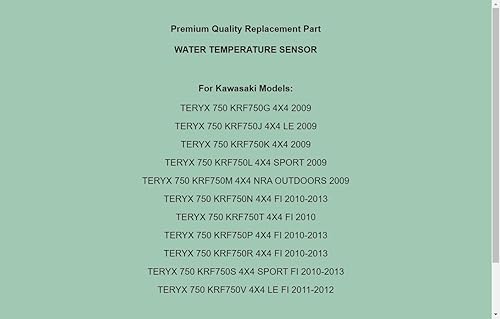 Miniatura 4 de Sensor de temperatura de temperatura de agua de repuesto para Kawasaki Teryx 750 KRF750 4X4 2009-2013