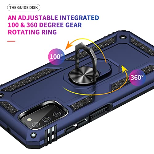 Pushimei For Samsung Galaxy A03S Case With Hd Screen Protector [Military Grade 16Ft. Drop Tested] Magnetic Ring Holder Kickstand Protective Phone Case For Samsung Galaxy A03S, Navy Blue #TOP4