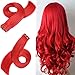 Produktbild Echthaarband in Extension Nahtloses Tape in Haarverlängerungen Echthaar #Red #Rot Remy Tape in Haarverlängerungen Echtes Echthaar Vollkopf Schwarz/Blond/Braun/Gestreift/Balayage/Ombre (20 Zoll 50Cm)