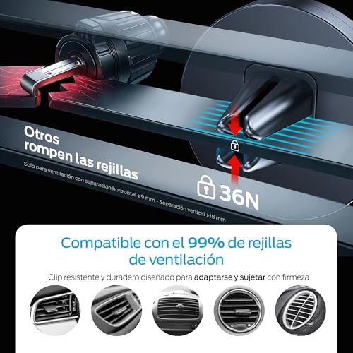 PORTENTUM Soporte movil Coche 6 imanes ultrapotentes (no Compatible con Magsafe) – Rotación 360º – Magnético para Rejilla Aire ventilación – Agarre Extremo – Compatible con Samsung, Android, iPhone - imagen 6
