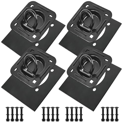 Recessed D Ring Tie Down Anchors 4 Pack (6,000 Lbs), Heavy Duty Trailer Floor Tie Downs and Anchor Points for Securing Cargo, Equipment, ATV, UTV, Truck – Black by Digank - Used condition - US$31.71