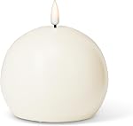 Abbott Collection Wax LED Flameless Ball Candle - Sand | Flameless LED, Real Wax, 8-Hour Timer, 2 AA Batteries, 4"D