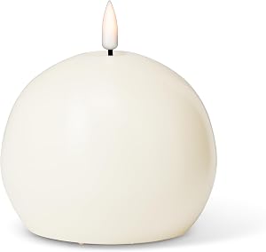 Abbott Collection Wax LED Flameless Ball Candle - Sand | Flameless LED, Real Wax, 8-Hour Timer, 2 AA Batteries, 4"D