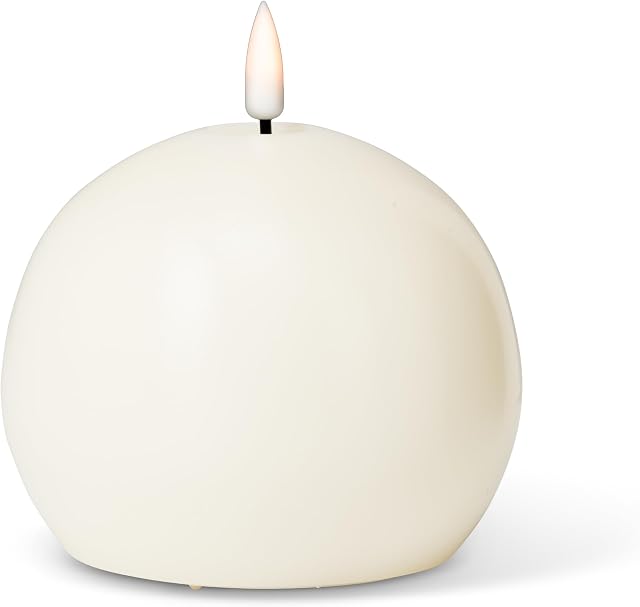 Abbott Collection Wax LED Flameless Ball Candle - Sand | Flameless LED, Real Wax, 8-Hour Timer, 2 AA Batteries, 4"D