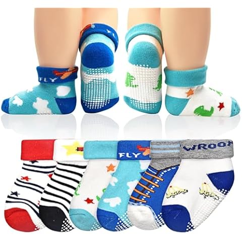 ELUTONG Baby Boys Terry Socks with Grips Cover