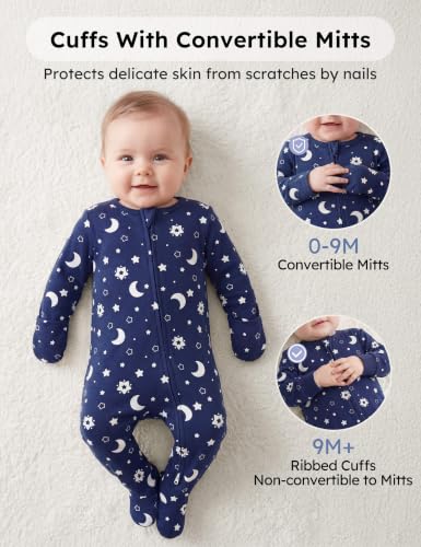 Image of Yoofoss Baby Pajamas 100% Organic Cotton Baby Sleepers for Newborn 0-3 3-6 6-9 Months Boys Girl Clothes 3pcs Footed PJs