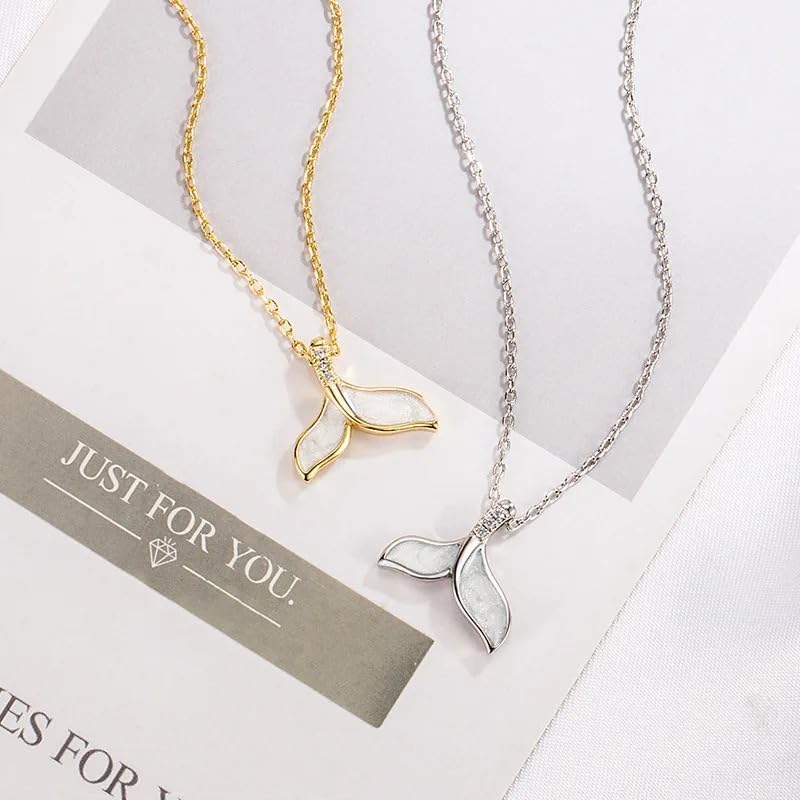 Miniatura 2 de Collar de sirena de plata de ley 925, oro amarillo de 14 quilates, collar de cola de sirena de cola de pez para mujeres y niñas, dije de aceite de