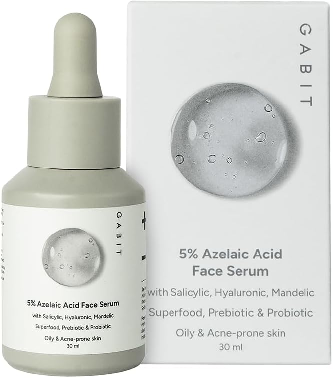 Gabit 5% Azelaic Acid Face Serum For Acne, Blackheads, Open Pores & Spots, Salicylic (1%), Prebiotic, Probiotic, For Oily, Acne Prone Skin, Oil & Peg Free, For Women & Men, 30ML