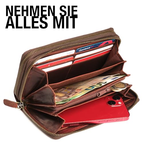 Geldbörse Damen Gross aus Hochwertigem Leder - Portemonnaie Damen Gross viel Platz - Geldbeutel Groß - Portmonee Leder mit RFID Schutz – Stilvolle Brieftasche für Frauen Geschenk -Braun 1 – Bild 4