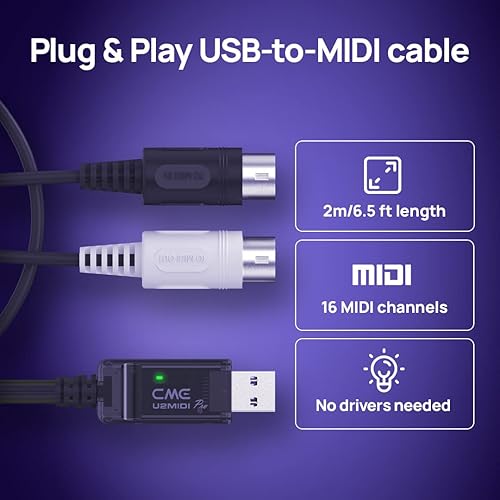 Miniatura 8 de CME U2MIDI Pro - Cable MIDI USB de alta velocidad con filtro y mapeador - Interfaz USB a MIDI Plug & Play para computadora/portátil/PC a