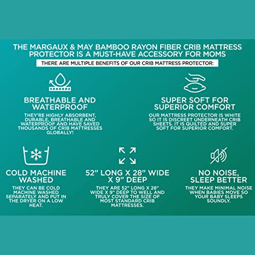 Waterproof Crib Mattress Protector Pad (Mom's Choice Award Winner) - By Margaux & May - Noiseless - Dryer Friendly - Deluxe Bamboo Rayon - Fitted, Quilted - Stain Protection Baby & Toddler Cover #TOP7