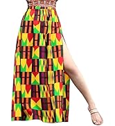 DA'IKI African High Slit Dashiki Art Elastic Waist Kente Ankara Dance Skirt Wax Cotton