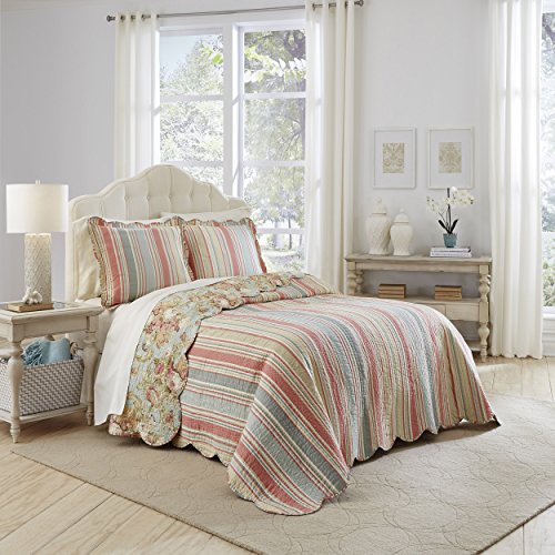 Waverly Spring Bling Modern Farmhouse Floral 3-Piece Reversible Quilt Bedding Bed Spread Set, Queen, Vapor #TOP1