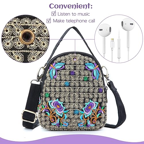 Embroidery Canvas Shoulder Bag Women Vintage Boho Mini Crossbody Bag Handbag Cell Phone Pouch3