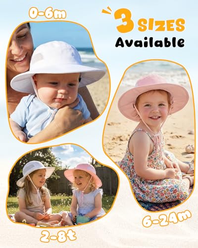 Sun Hat for Baby Boys Girls Toddler and Kids UPF 50+ with Bucket Wide Brim Summer (US, Age, 6 Months, 24 Months, White + Light Pink) — view 6
