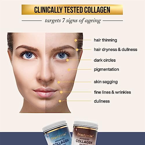 Image of Beautywise Skin Brilliance Glutathione Nac -500Mg, Dual Action, Evening Primrose Oil + Marine Collagen Powder, Hyaluronic Acid, Glutathione & Biotin Blueberry Flavoured ( 60 Capsules + 250 Gm)