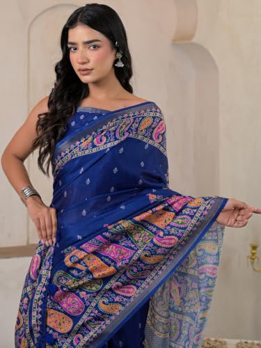 Image of SIRIL Women's Printed Silk Saree with Zari Border & Tassels