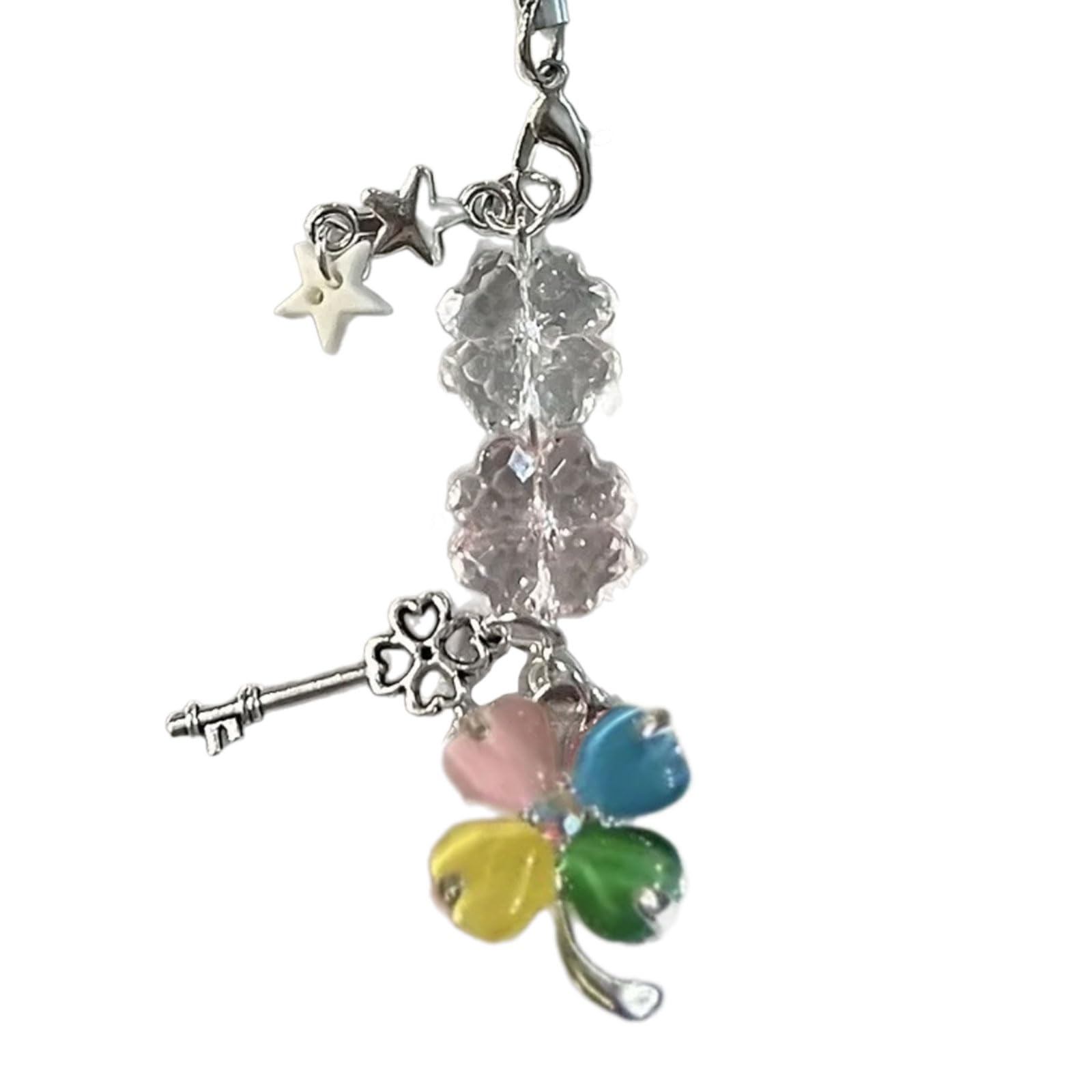 NEWFT Four Clovers Pendant Keychain Unique Phone Strap Accessory Detachable Charm for Good Luck Happiness