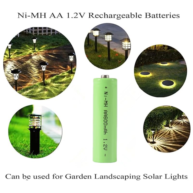 Lot de 20 piles rechargeables Ni-MH AA 600 mAh 1,2 V pour lampes de jardin, télécommandes, jouets