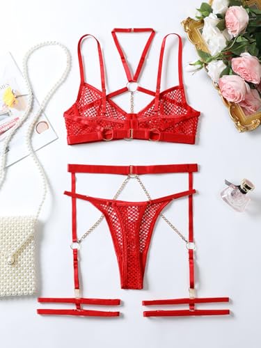 Image of Lilosy Sexy Pu Leather Strappy Underwire Garter Belt Lingerie Set