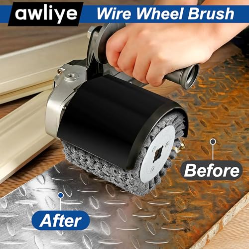 Image of 4.7 inch x 4 inch Twisted Steel Wire Wheel, 0.02 inch Coarse Knotted Wire Brush, Drum Surface Conditioning Tool, Stainless Steel Wire Brush for Metal Removing Rust Wood Grain Restoration - 3 /4 Quad Keyway
