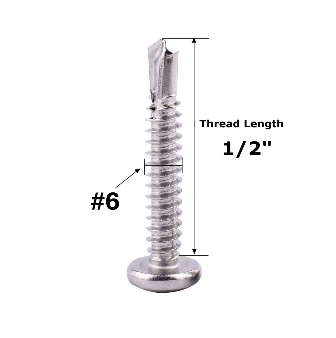 #6 x 1/2" Self Tapping Sheet Metal Screw, 410 Stainless Steel Phillips Pan Head Self Drilling Screws, 50Pcs