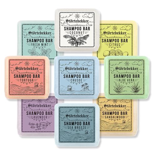 Störtebekker® Premium Festes Shampoo Probierset (9 Düfte) - Handgefertigtes, veganes Shampoo für Herren & Damen - Wohlduftende Duschpflege für Haut und Haar - Festes Feuchtigkeitsshampoo