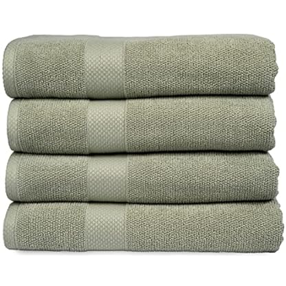 Maura Premium-Badetücher, 100 % Baumwolle, 68 x 137 cm, ultra-saugfähig, schnell trocknend, 4er-Pack, weiches Frottee-Badetücher-Set für Badezimmer, Hotel und Spa-Qualität, salbeigrün