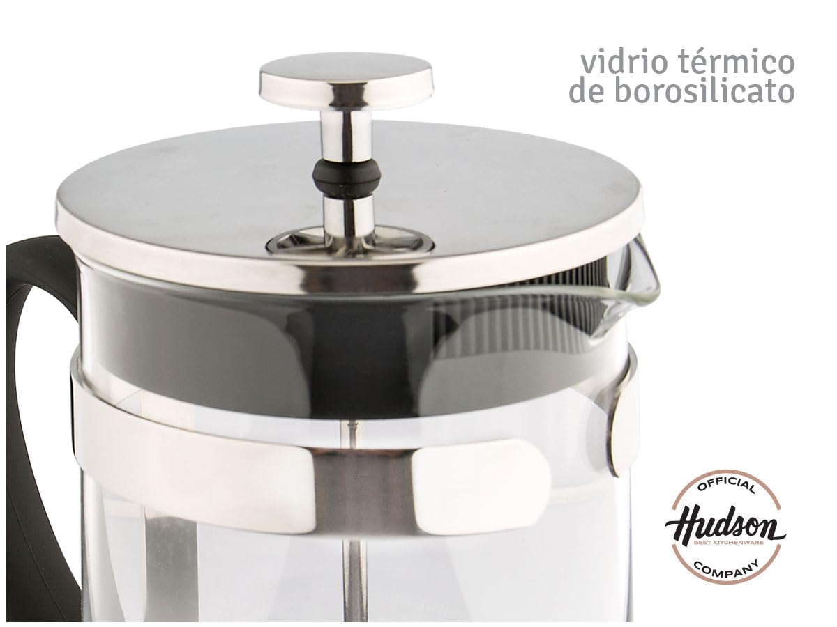 HUDSON - Cafetera y tetera de prensa francesa, 9 tazas, color plateado