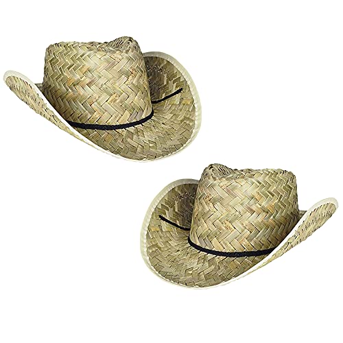 The Dreidel Company Straw Cowboy Hat, Western Hat, Dress Up Costume, Pretend Play, Party Favor (2-Pack) Brown