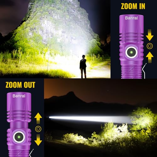 Image of Banral Rechargeable Small Powerful Flashlights, Pocket Mini LED Flash Light | Compact EDC, USB-C Rechargeable, 12H Runtime, 4 Modes Zoomable, Memory Function, Waterproof for Home, Camping, Emergency, Car