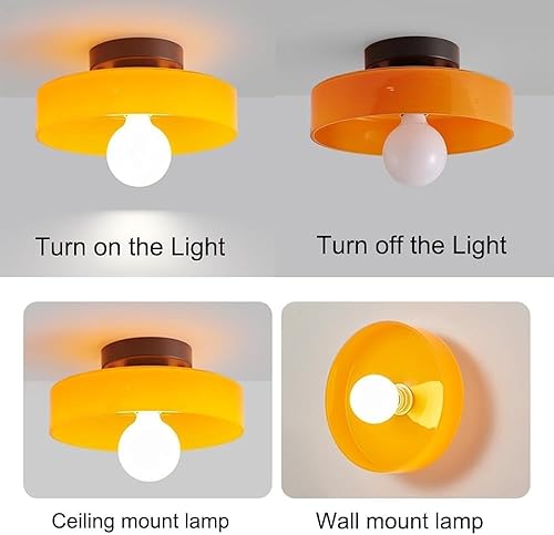 Miniatura 4 de Mid Century Modern Ceiling Light Orange Green Glass Close to Ceiling Lamp Vintage Hallway Lighting for Kitchen Foyer Entryway Staircase Bedroom
