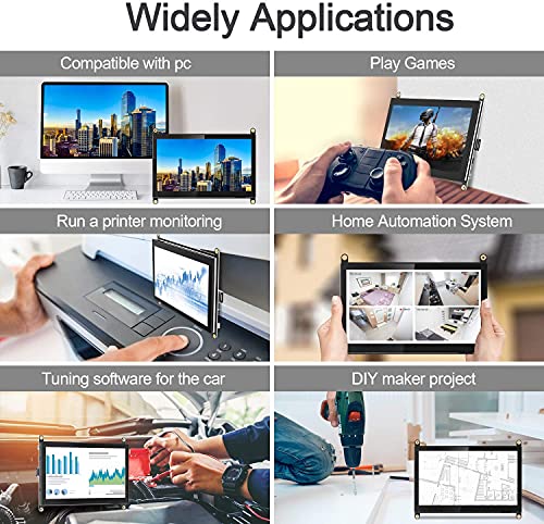 Image of 7 Inch Raspberry Pi Screen Touchscreen Monitor 1024x600 HDMI Monitor 16:9 IPS Screen Display for Raspberry Pi 5 /4 /3 /2 /Zero /B /B+ Win10 /8 /7, Free-Driver