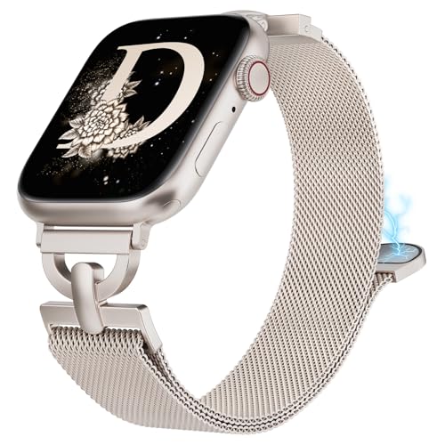 BEEXI Stainless Steel Magnetic Loop Compatible with Apple Watch Band 38mm 40mm 41mm 42mm 44mm 45mm 49mm Women Metal Mesh D-shaped Clasp Strap for iWatch SE Series 9/8/7/6/5/4/3/2/1/Ultra(1/2)