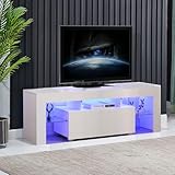 Rainbow Tree 130cm High Gloss TV Stand Cabinet With LED Lights Up to 65in TV, Modern TV Unit with Shelves and Drawers Large Storage TV Cabinet for Living Room Bedroom White